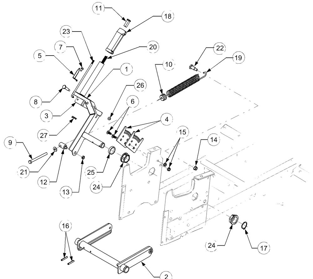Implement Lift Handle Diagram and Parts List for LT2180 13A254G710-13A254G712 Cub Cadet Lawn Tractor